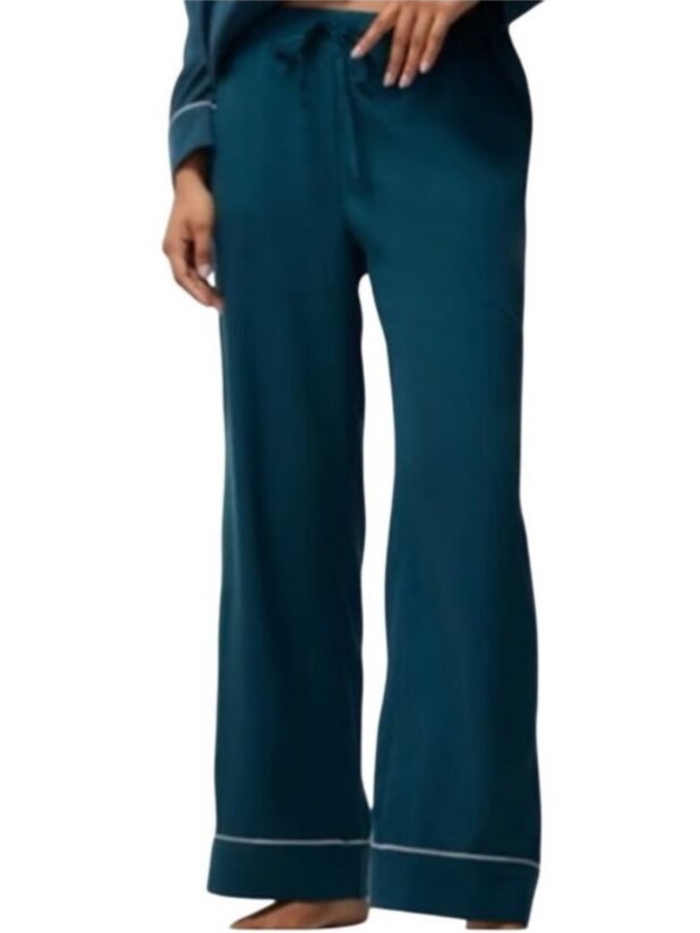 Soma Cool Nights Solid Piped Pajama Pants Medium Teal Soft Knit Relaxed Fit